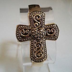 WOMEN'S CROSS SHAPE COVERED FLIP OPEN FACE CUFF FASHION RELIGIOUS CASUAL WATCH